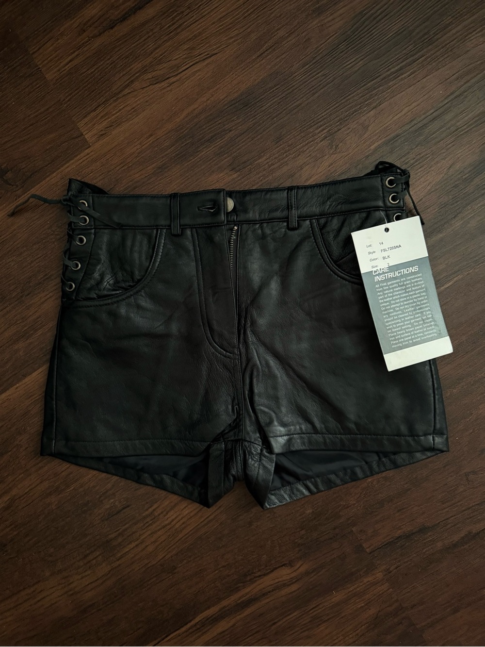 Genuine Black Leather Lace-Up Shorts High Waisted Heavy Metal Biker Moto